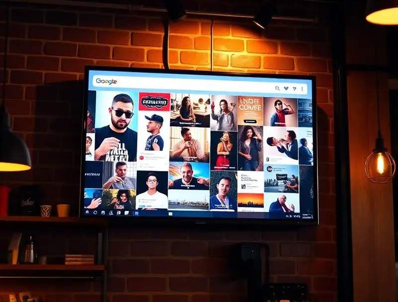 Wall mounted TV screen in a modern cafe