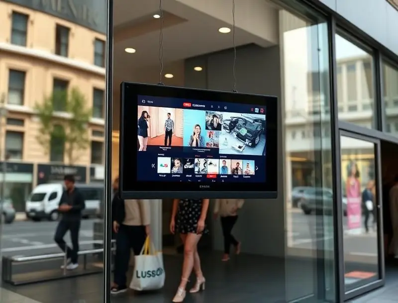 Window display screen facing the street